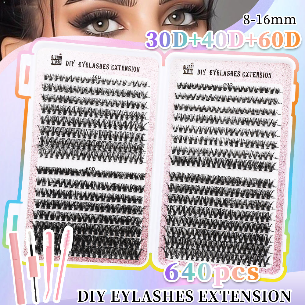 32 Rows of Eyelashes Book Cluster 640 Segmented Lashes Set