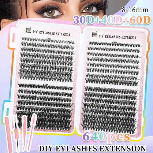 32 Rows of Eyelashes Book Cluster 640 Segmented Lashes Set