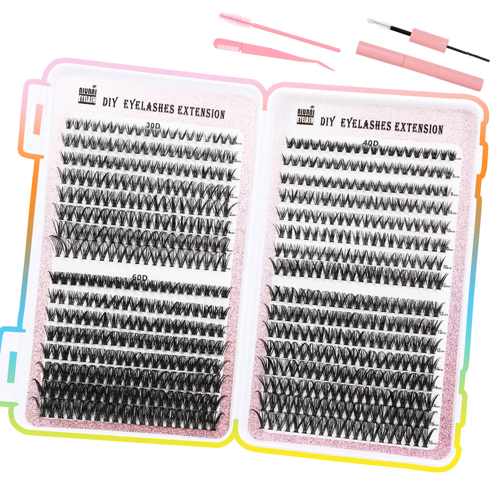 32 Rows of Eyelashes Book Cluster 640 Segmented Lashes Set