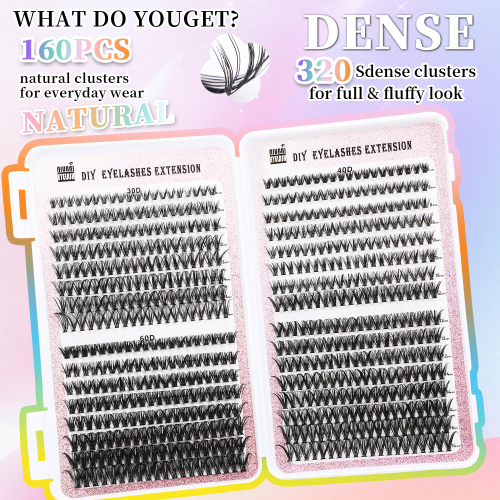 32 Rows of Eyelashes Book Cluster 640 Segmented Lashes Set