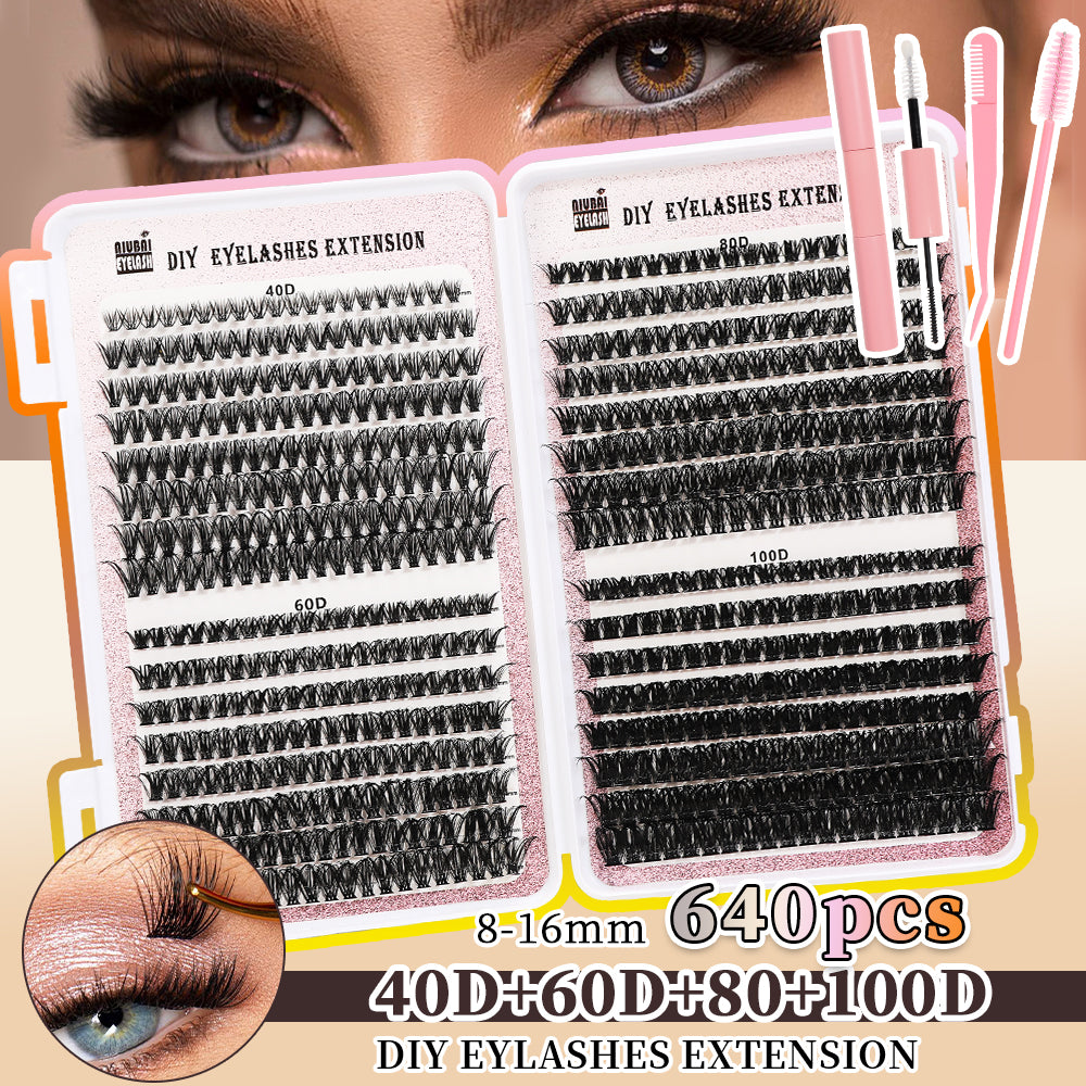 32 Rows of Eyelashes Book Cluster 640 Segmented Lashes Set