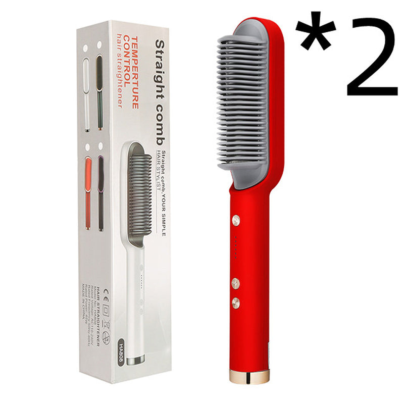 New 2 in 1 Hair Straightener Hot Comb Negative Ion Curling Tong Dual-Purpose Electric Hair Brush