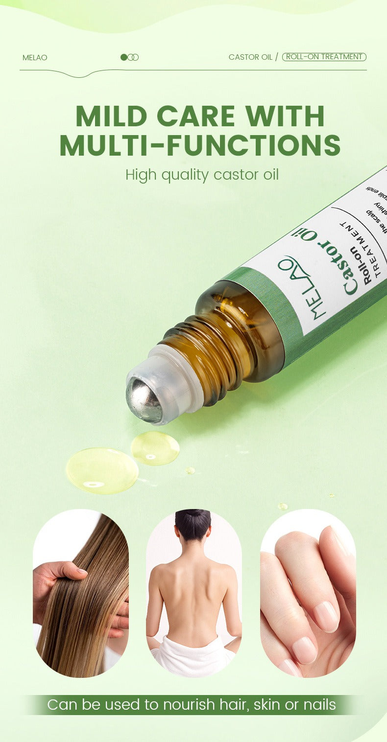 Castor Oil Roll-On Essential Oil 10Ml Portable Hair Care Growth & Regeneration Serum Scalp Nourishing Oil